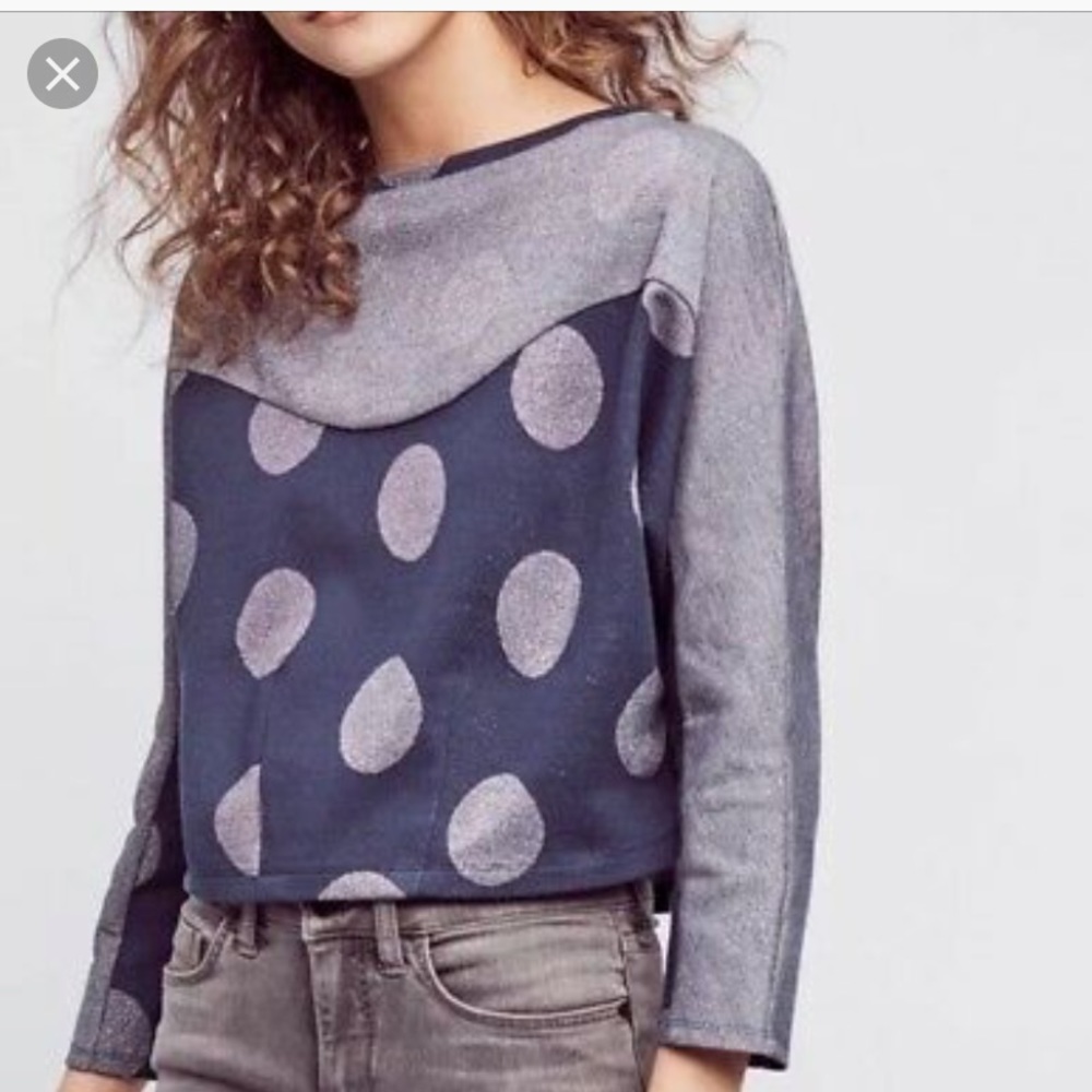 Anthropologie Postmark Navy Blue Polka Dot Sweater - Picture 6 of 6